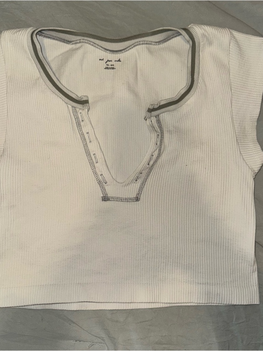 Urban Outfitters White Ribbed Top with Olive Trim